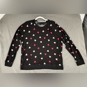 Lucky Brand Heart Print Sweater Women Large Black Pink Gray Crewneck